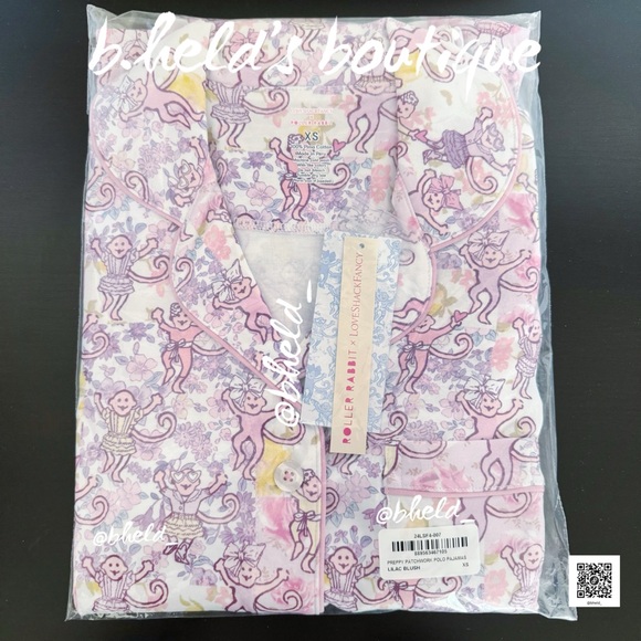 Roller Rabbit x LoveShackFancy Preppy Patchwork Polo Pajamas in Lilac Blush XS - Picture 13 of 14
